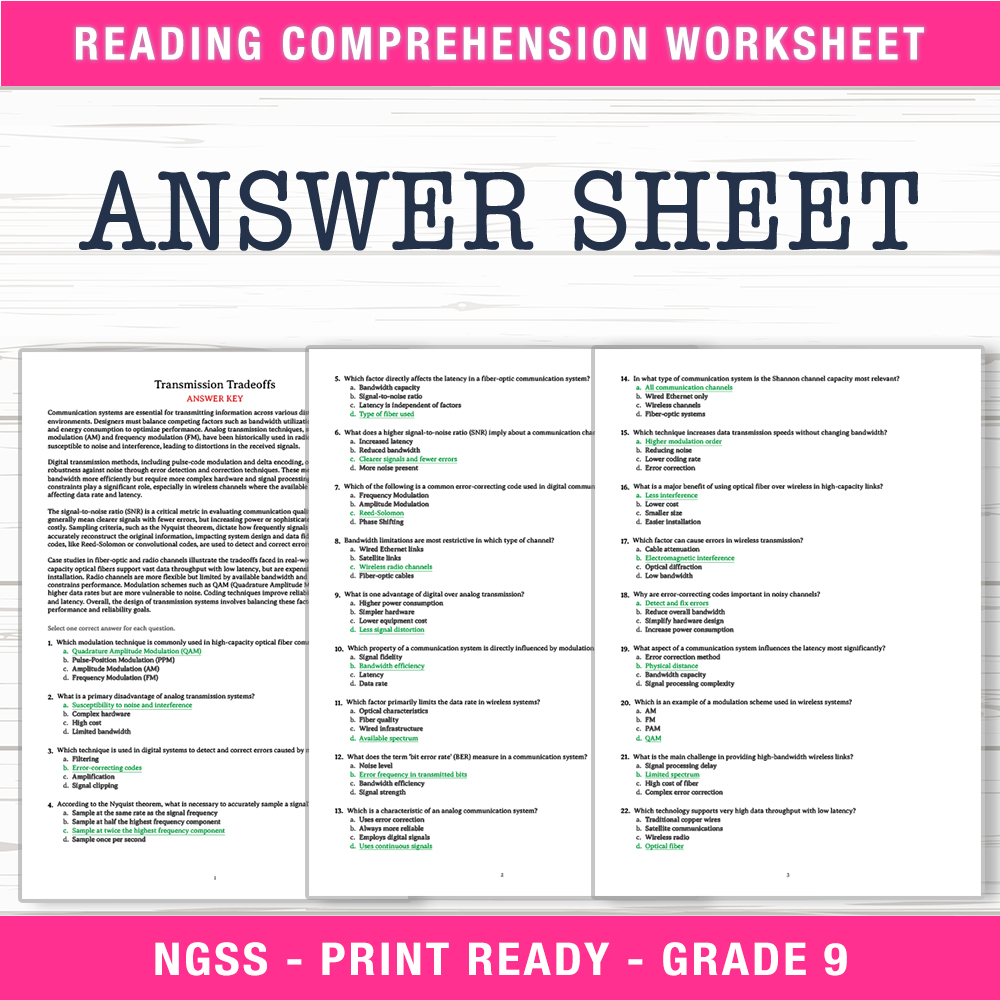 Grade 9 Science worksheet worksheet — Grade 9 Science | Transmission Tradeoffs Worksheet (PDF + Answer Key) — page 2