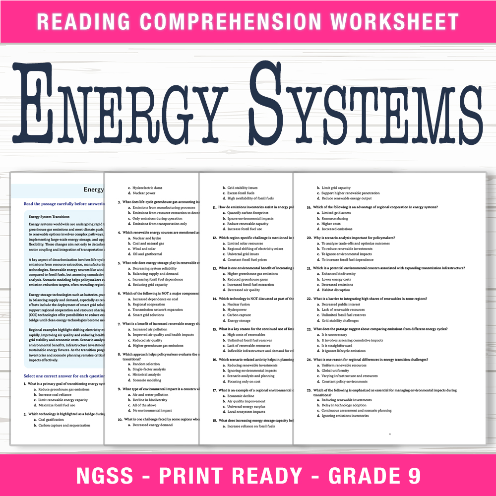 Grade 9 Science worksheet worksheet — Grade 9 Science | Energy Systems Worksheet (PDF + Answer Key) — page 1