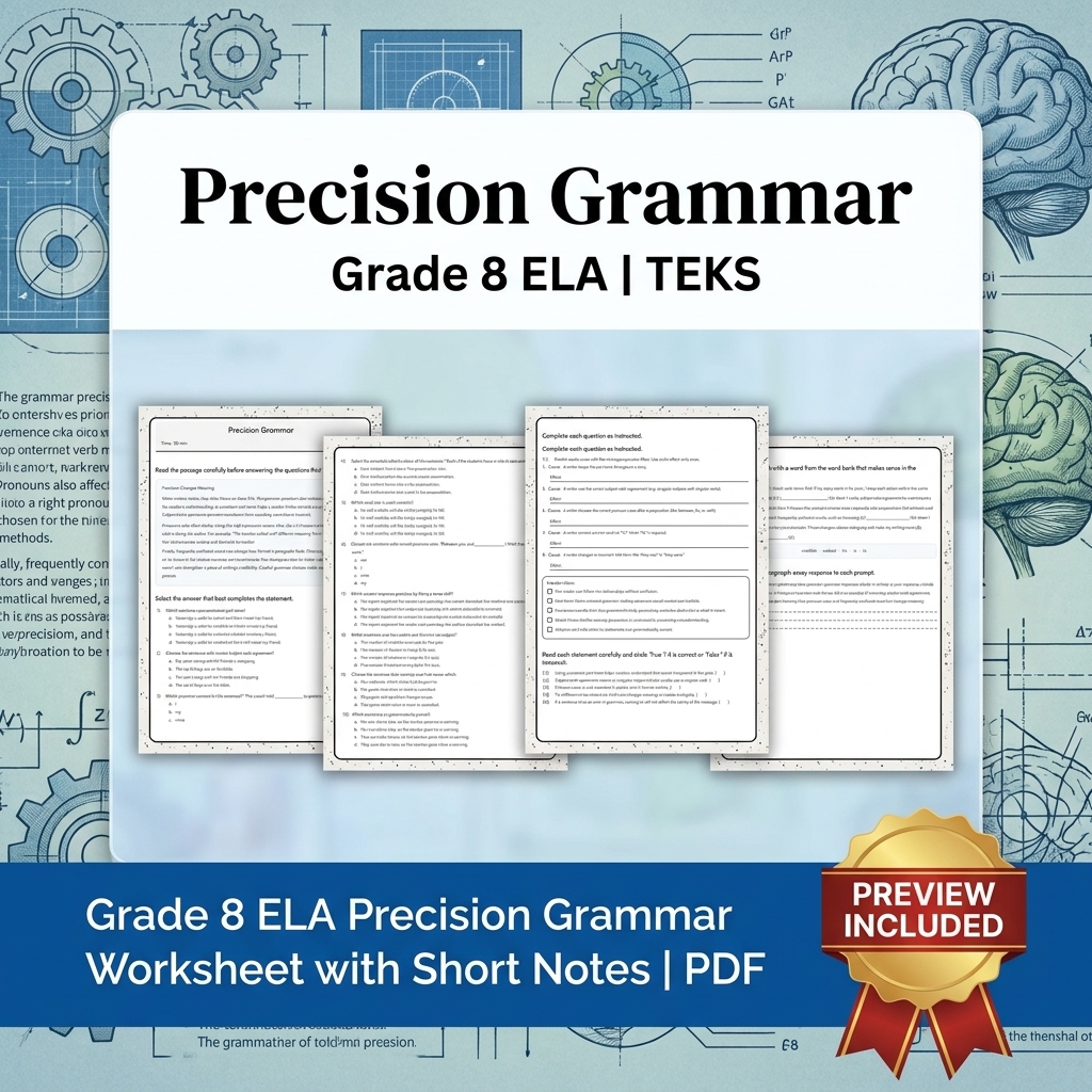 Grade 8 Precision Grammar & Voice ELA Lesson Bundle TEKS Resource — included worksheet 9