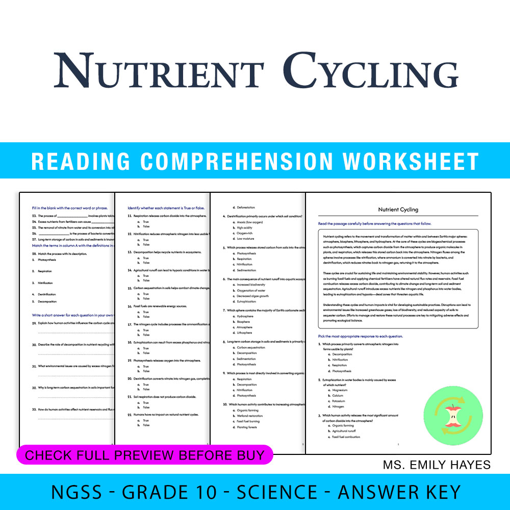 Grade 10 Science — worksheet — 10th Grade Science | Nutrient Cycling Worksheet (PDF + Answer Key) — page 1