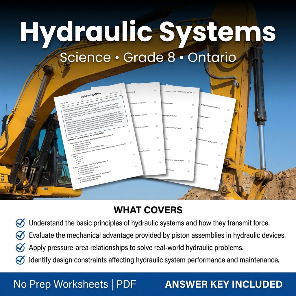 Hydraulic Systems Worksheet | Ontario Grade 8 Science Assessment