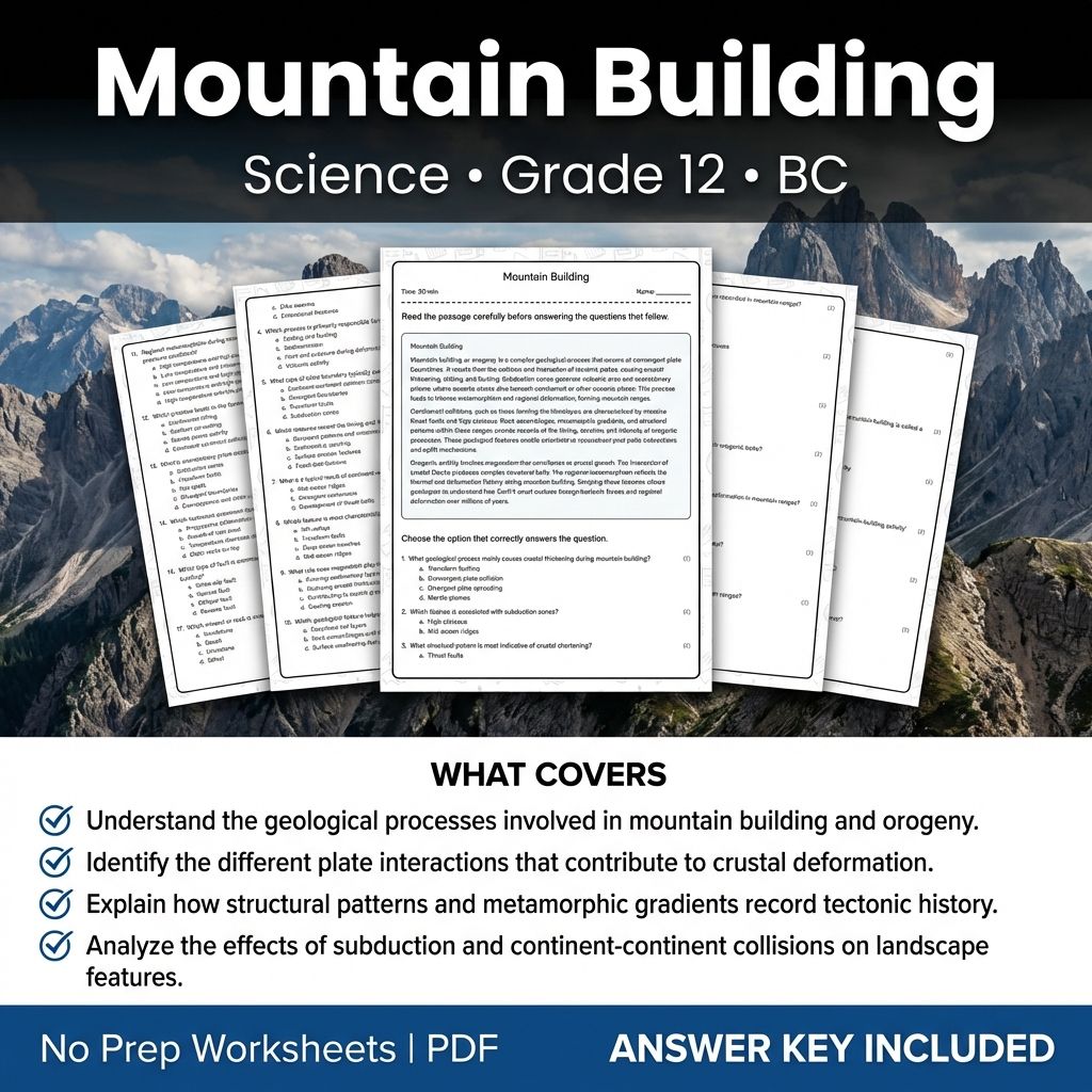 Mountain Building Science Worksheet Grade 12 | Standard BC Practice