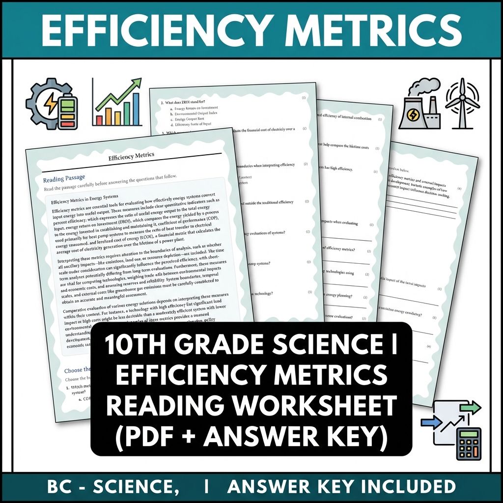 10th Grade Science | Efficiency Metrics Reading Worksheet (PDF + Answer Key)