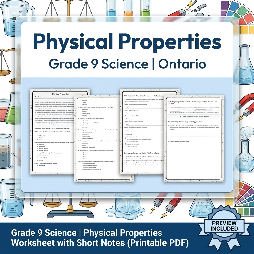 Grade 9 Science Lesson Group Bundle | Ontario Curriculum Worksheets — included worksheet 8