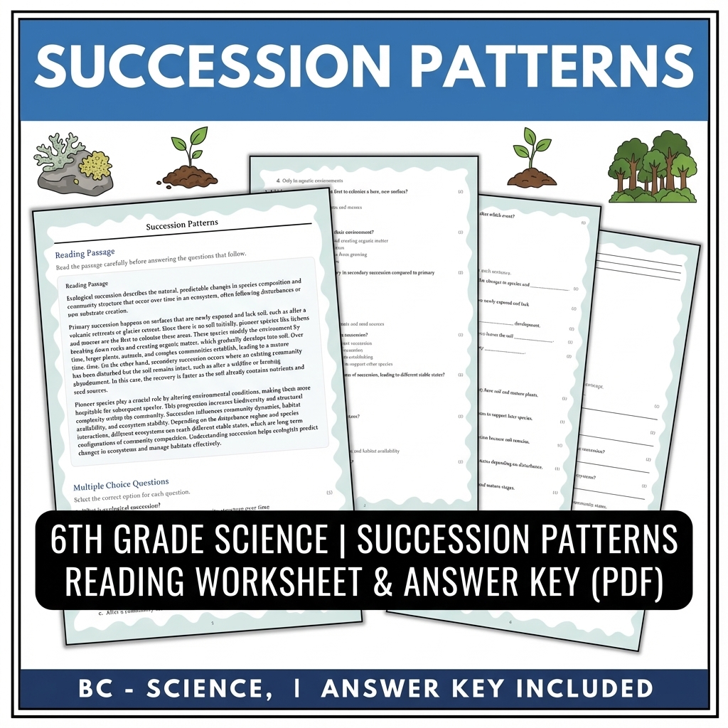 6th Grade Science | Succession Patterns Reading Worksheet & Answer Key (PDF)