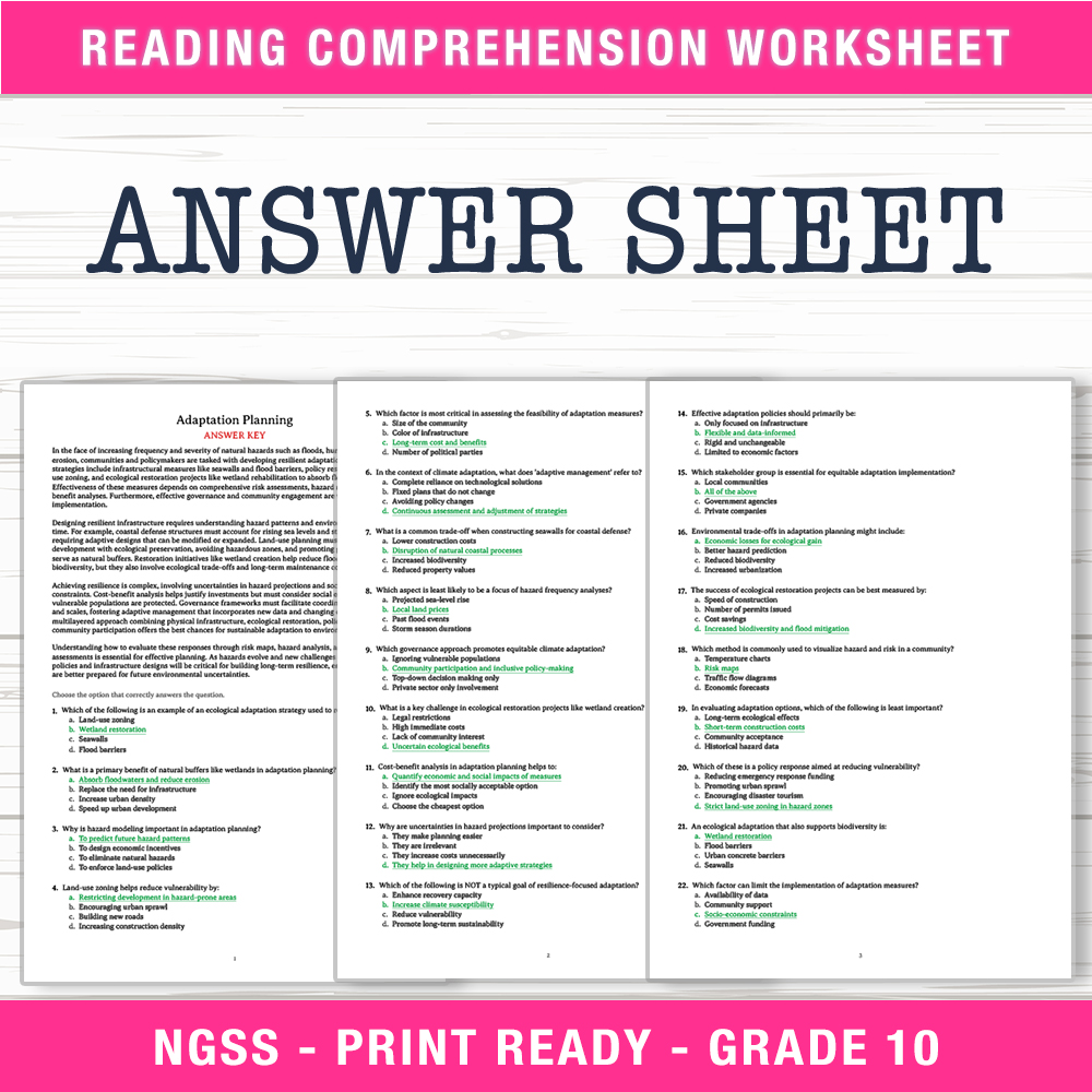 Grade 10 Science worksheet worksheet — Grade 10 Science – Adaptation Planning Worksheet (PDF + Answer Key) — page 2