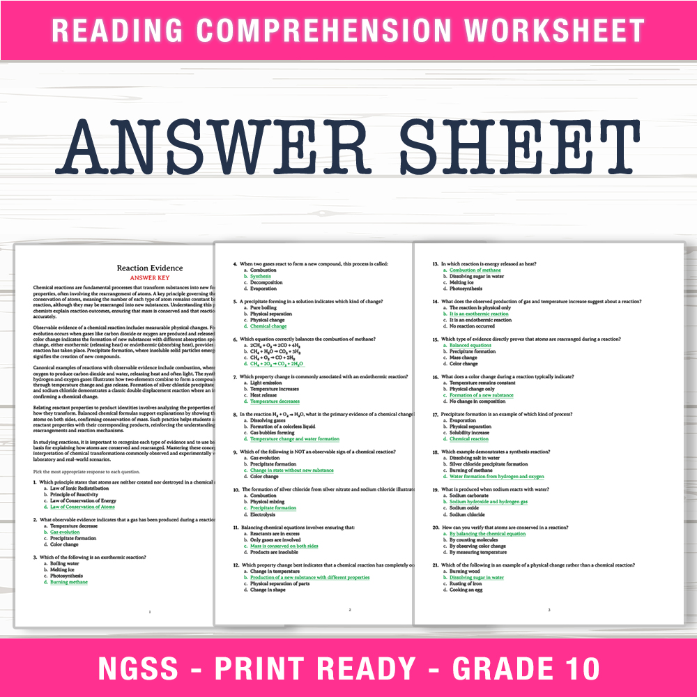 Grade 10 Science worksheet worksheet — Grade 10 Science | Reaction Evidence Worksheet (PDF + Answer Key) — page 2