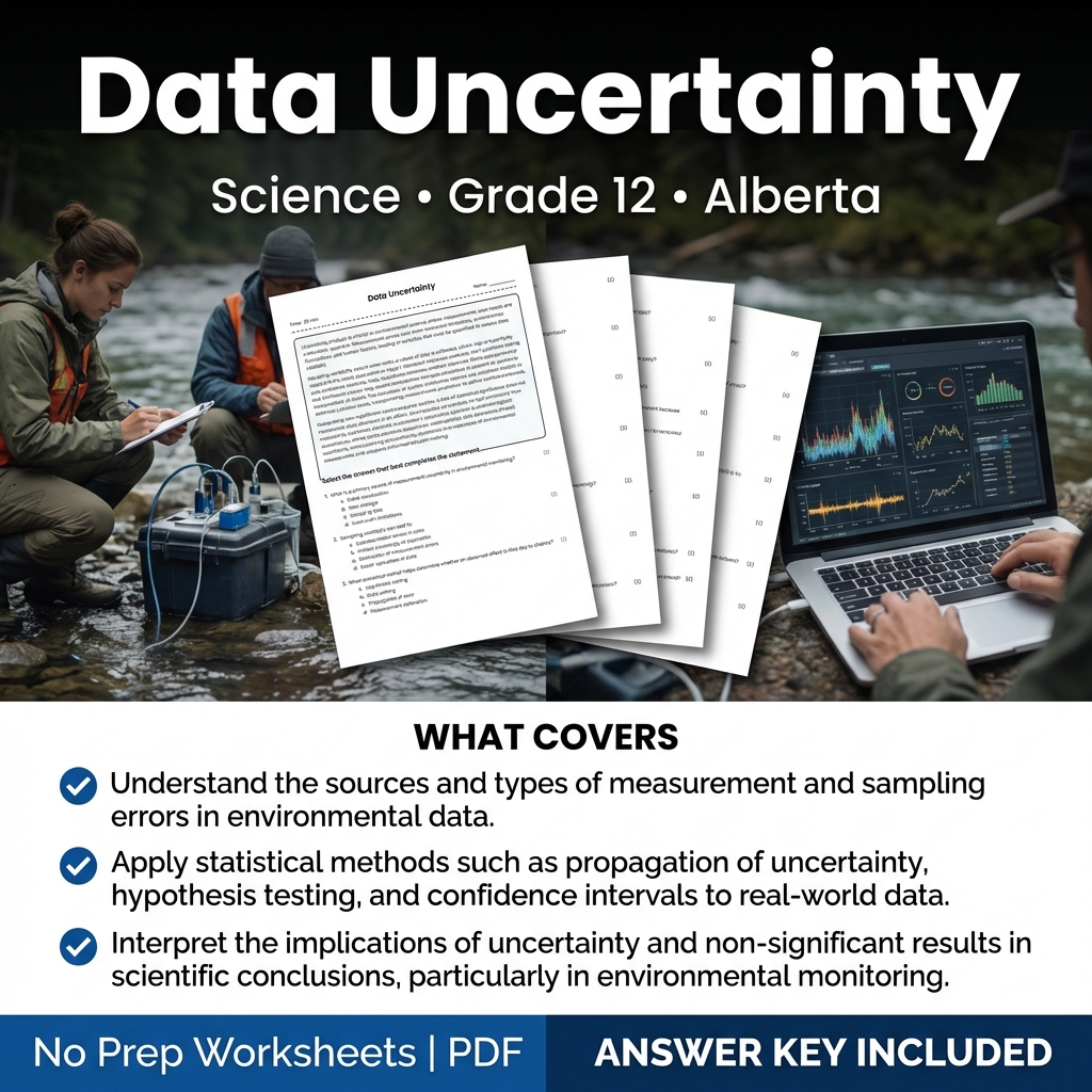 Data Uncertainty Worksheet for Grade 12 Science | Alberta Standards