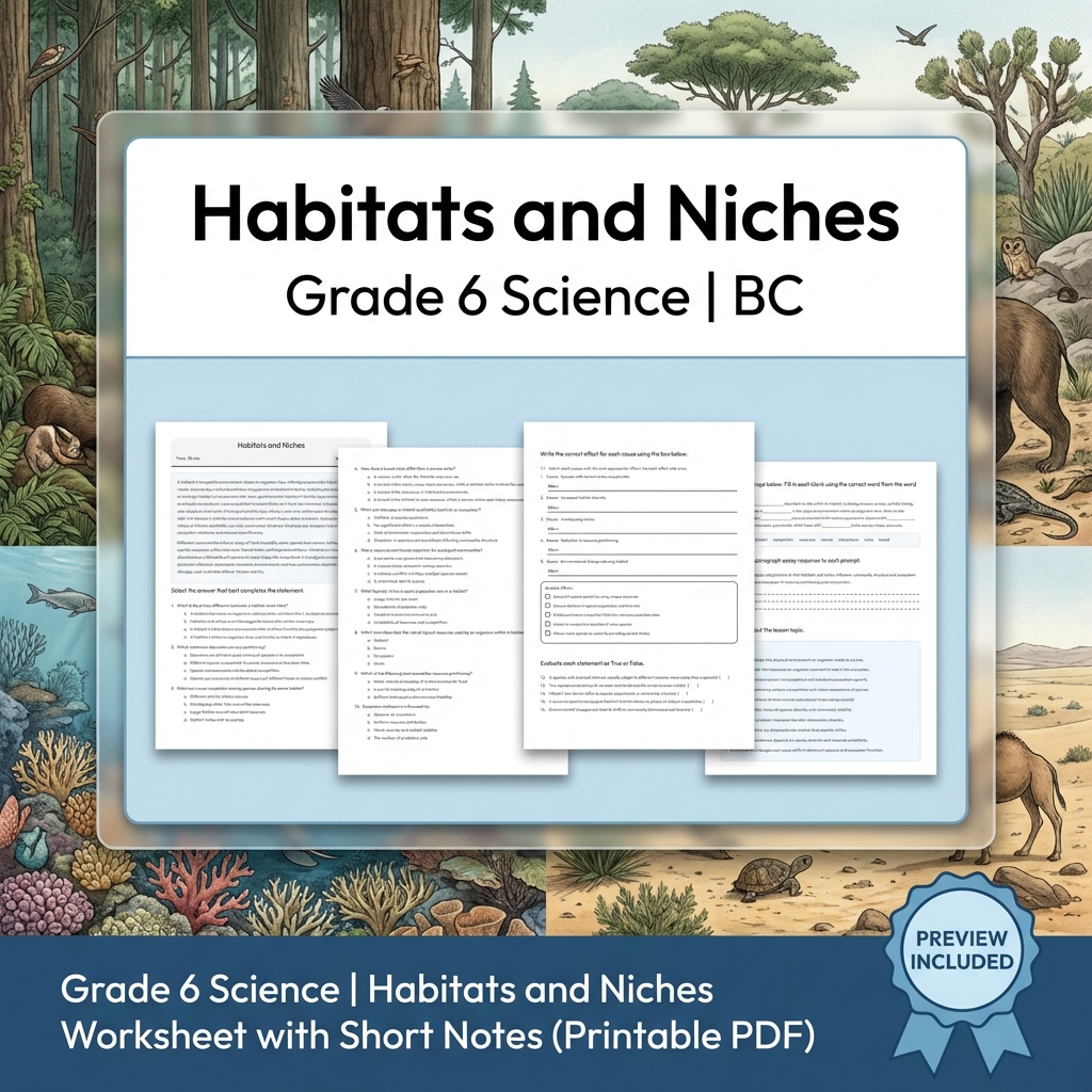 Grade 6 Science BC Ecosystems & Environmental Processes Worksheet Pack Full Year — included worksheet 36