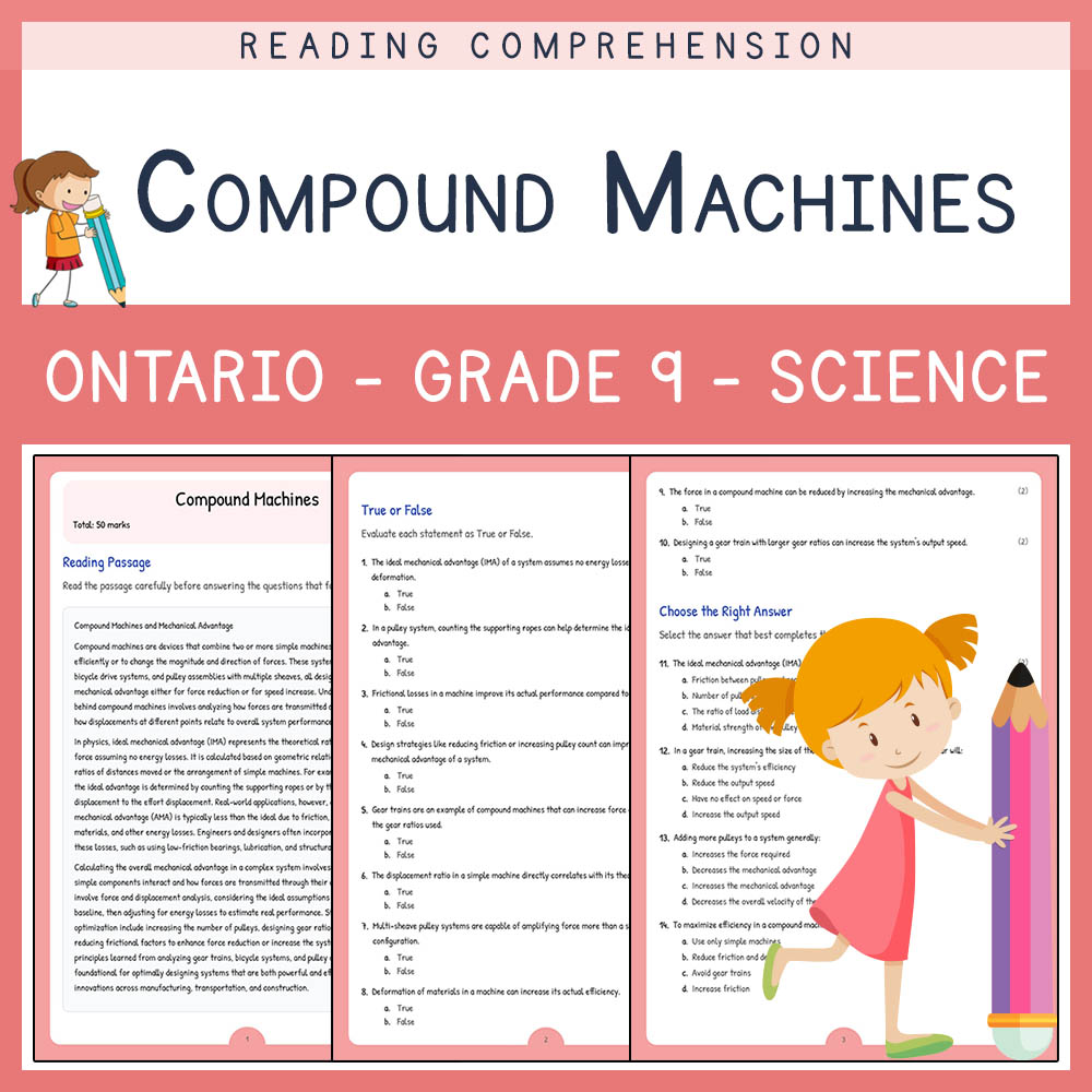Grade 9 Science worksheet elena worksheet — Grade 9 Science | Compound Machines Worksheet Elena | Ontario Standards — page 1