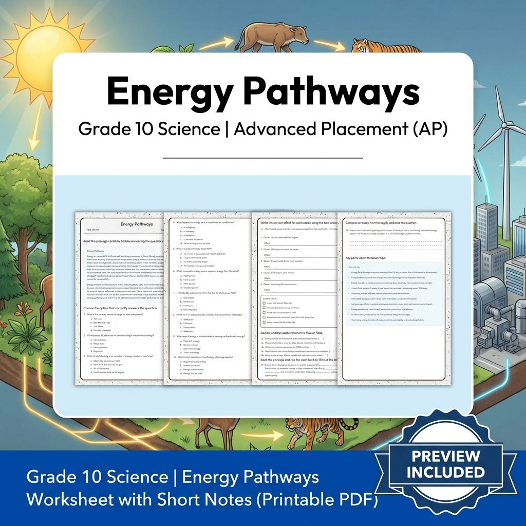 Grade 10 Science | Energy Pathways Worksheet with Short Notes (Printable PDF)