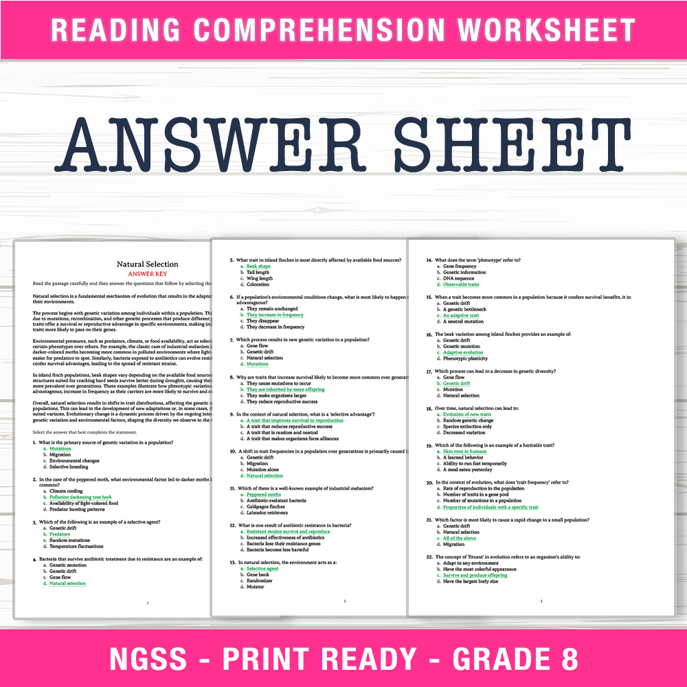 Grade 8 Science worksheet worksheet — Grade 8 Science | Natural Selection Worksheet (PDF + Answer Key) — page 2
