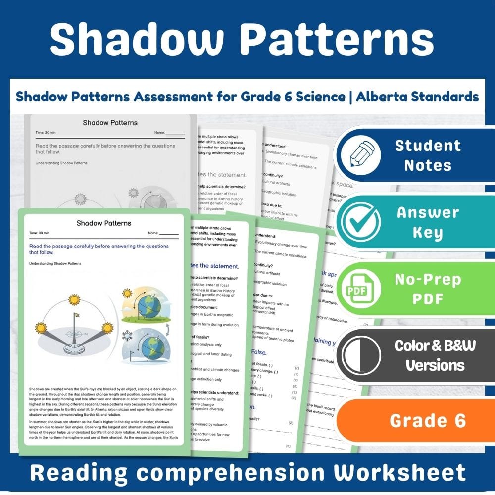 Lesson Grade 6 Science Assessment | Celestial & Earth Movements — included worksheet 11