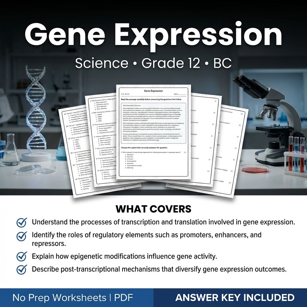 Grade 12 Science Worksheet on Gene Expression | PDF with Answer Key