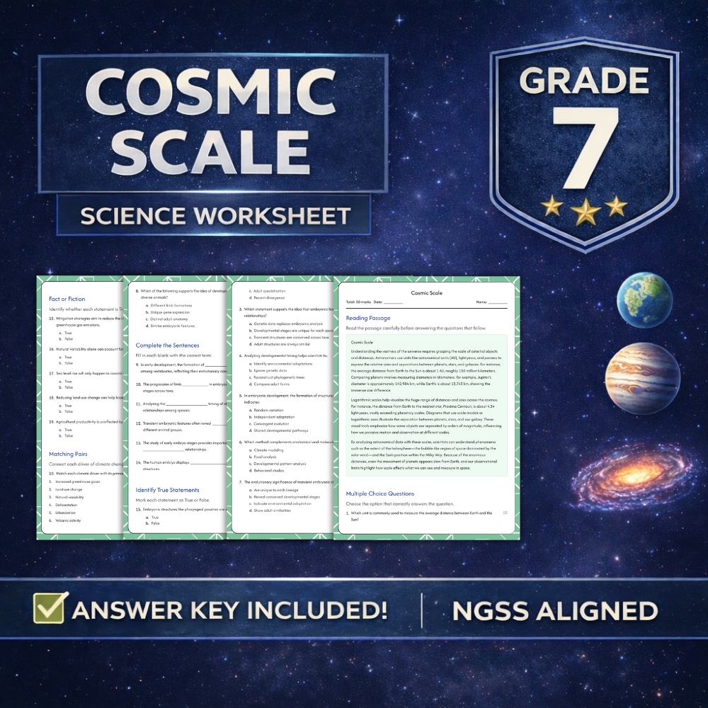 Grade 7 Science | Cosmic Scale Worksheet (NGSS Aligned) - Printable PDF