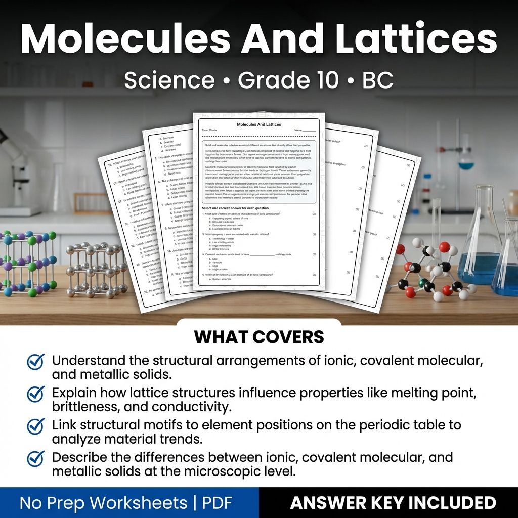 10th Grade Science | Molecules and Lattices Worksheet & Answer Key PDF