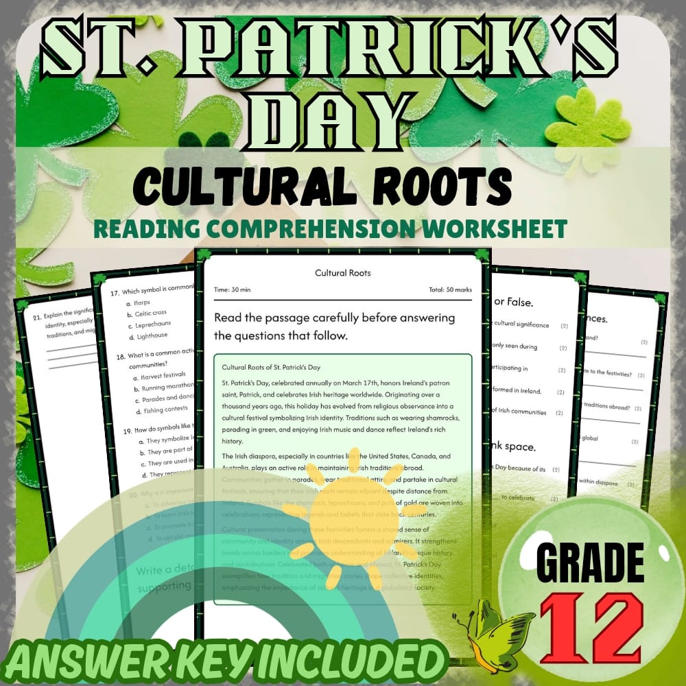 Grade 12 Holiday |St.Patrick's Day for Cultural Roots Mastery | PDF + Answer Key