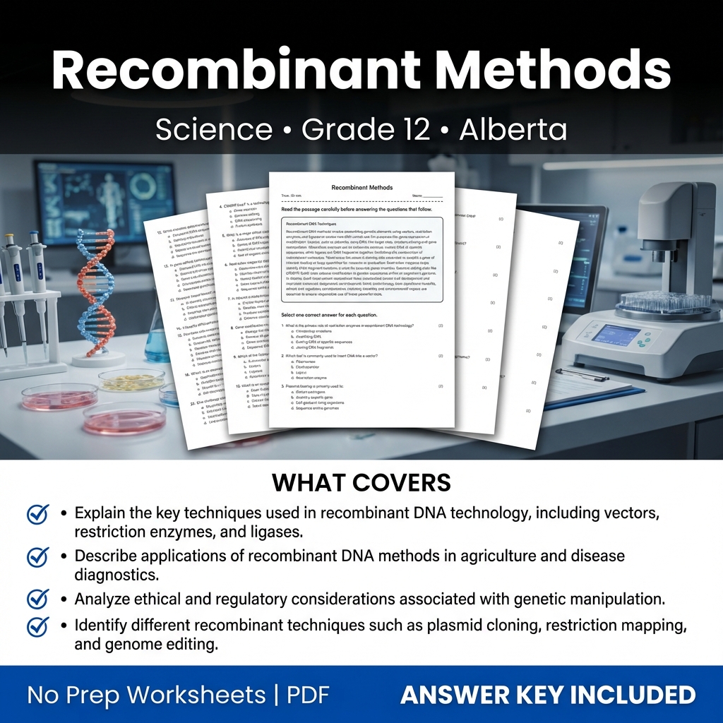 Recombinant Methods - Grade 12 Science Worksheet with Answer Key | Alberta