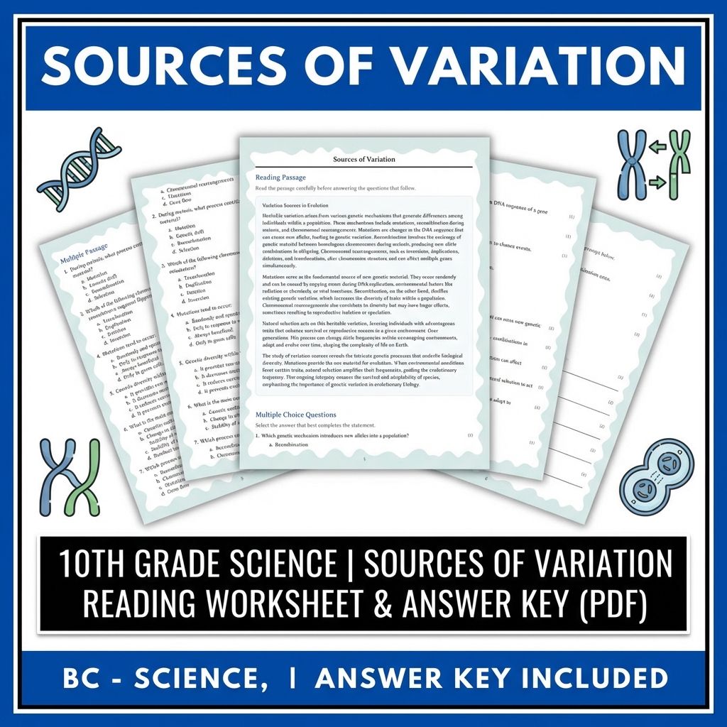 10th Grade Science | Sources of Variation Reading Worksheet & Answer Key (PDF)