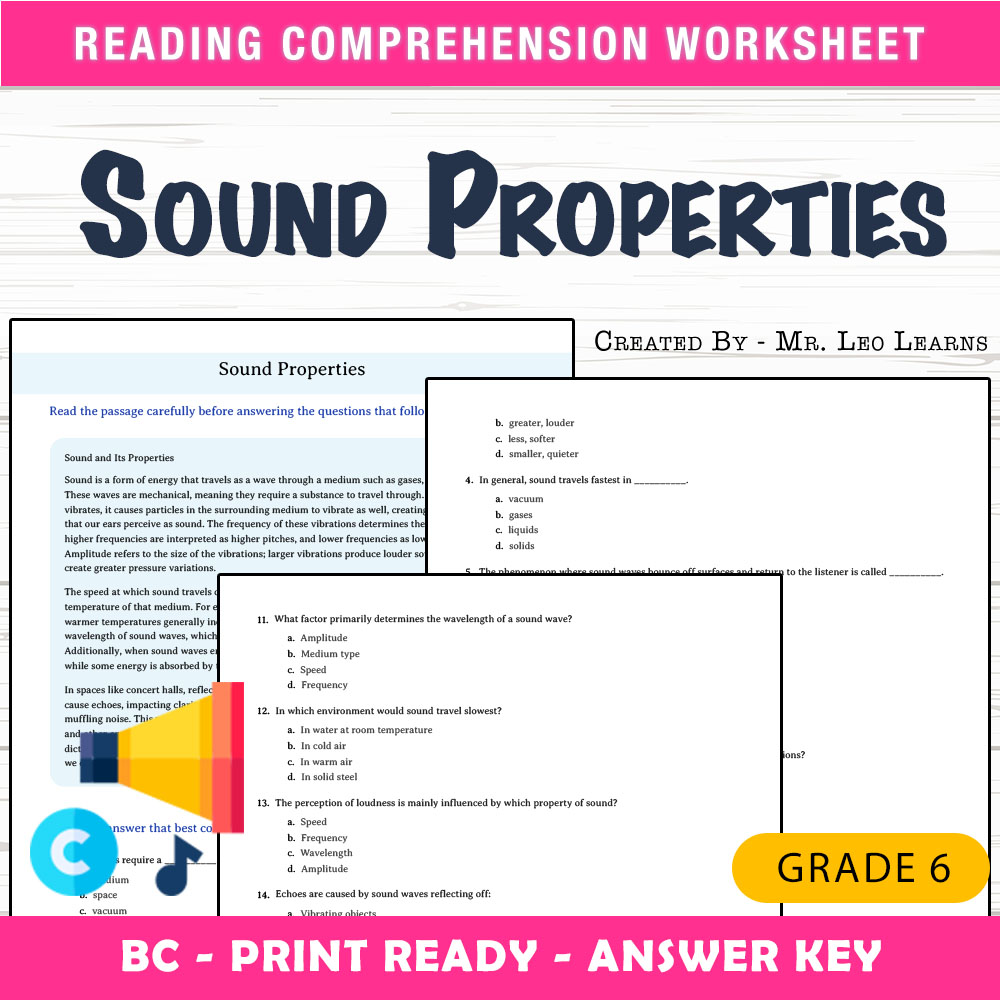 Grade 6 Science worksheet mcq paper worksheet — Grade 6 Science — Sound Properties Worksheet MCQ Paper for Mastery — page 1
