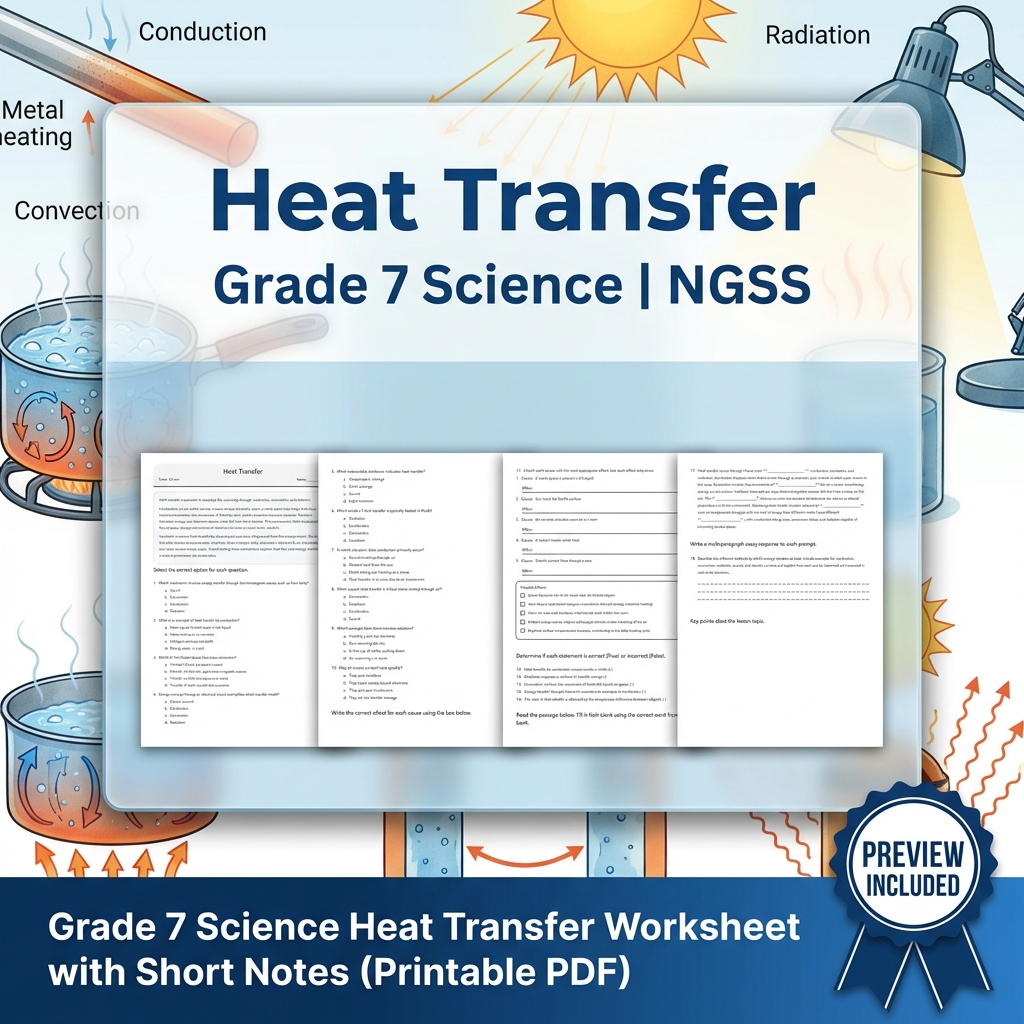 Grade 7 Science Energy  Bundle  Potential, Kinetic & Heat Transfer Worksheets  — included worksheet 5