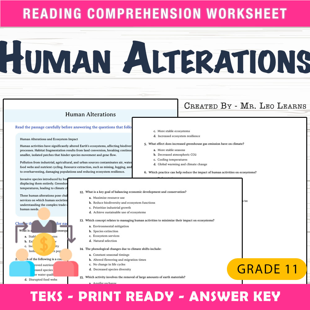 Grade 11 Science worksheet worksheet — Grade 11 Science – Human Alterations Worksheet for Mastery — page 1