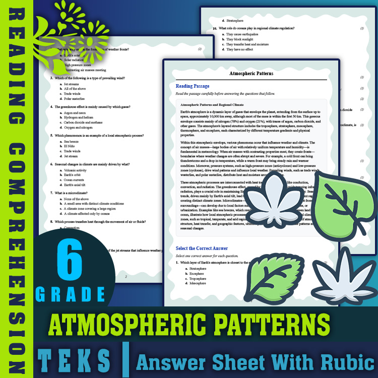 Grade 6 Science reading worksheets worksheet — 6th Grade Science | Atmospheric Patterns Reading Worksheet & Answer Key PDF…