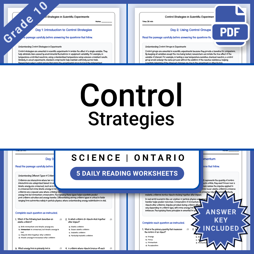 Grade 10 Science Lesson Bundle | Ontario Framework Reading Worksheets — included worksheet 7