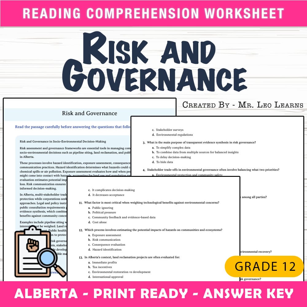 Grade 12 Science worksheet mcq paper worksheet — Grade 12 Science — Worksheet MCQ Paper for Mastering Risk and Governance…