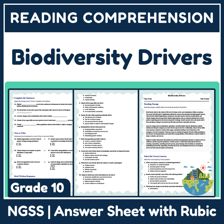 Grade 10 Science reading worksheets worksheet — Grade 10 Science | Biodiversity Drivers Reading Worksheet (PDF + Answer Ke…
