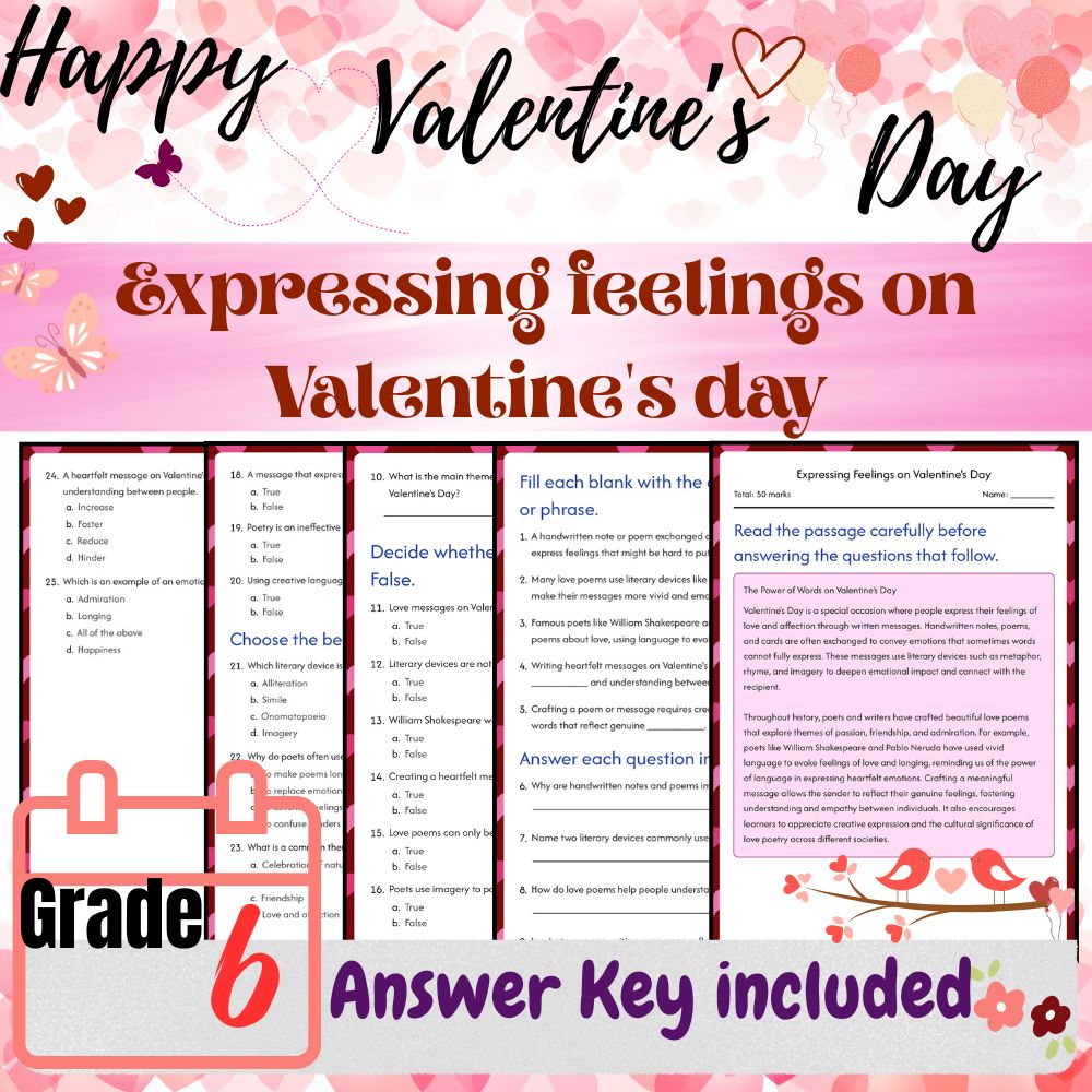Grade 6 Seasonal Valentine’s Day Worksheets Bundle (PDF + Answer Key) — included worksheet 2