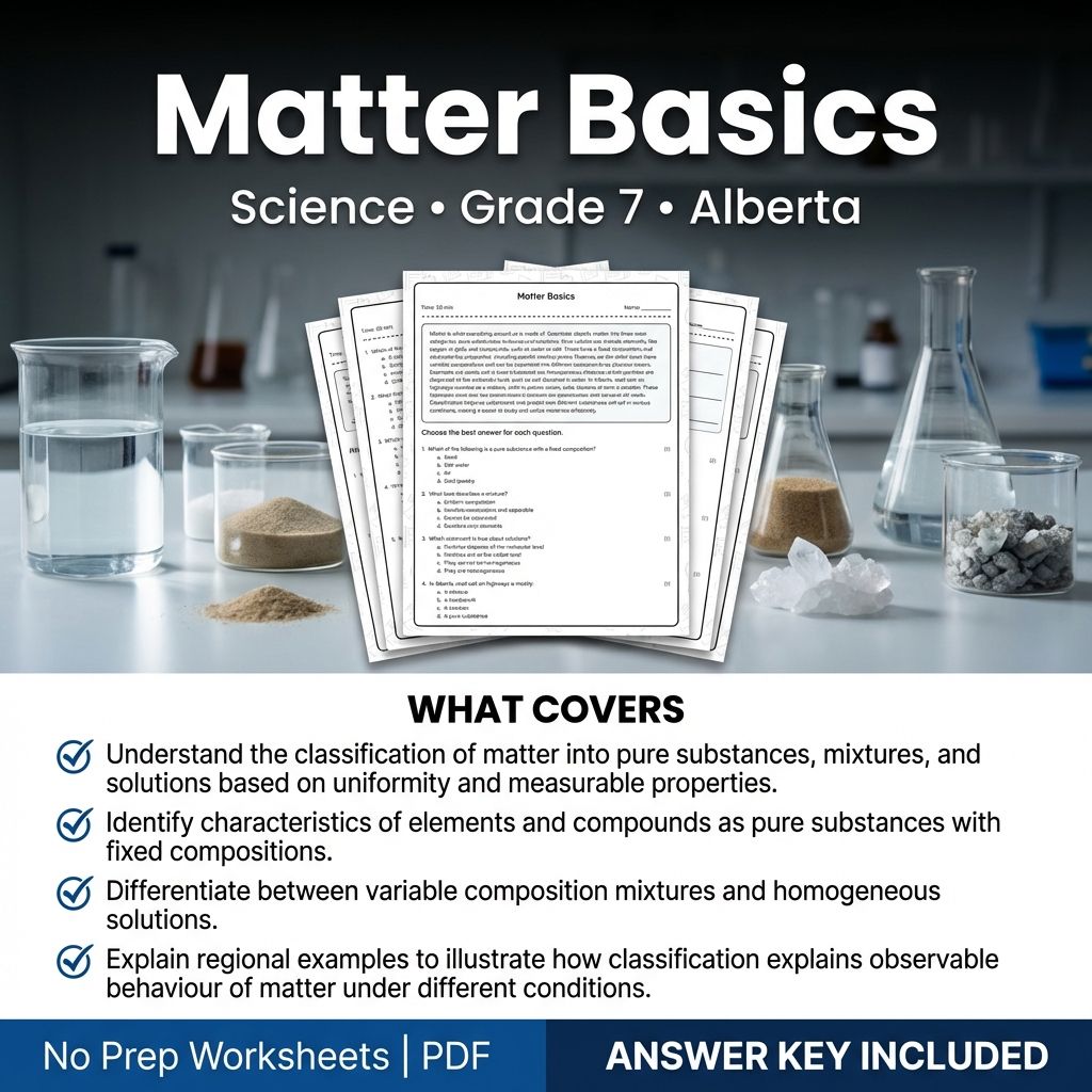 Matter Basics Worksheet for Grade 7 Science | Alberta Standards
