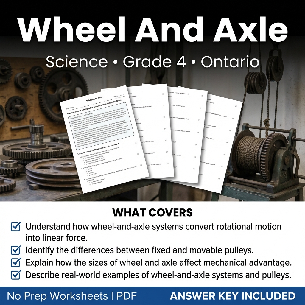 Wheel And Axle Grade 4 Science Worksheet | Ontario Standards