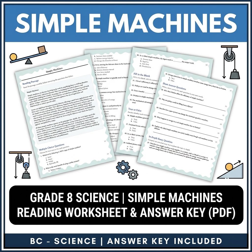 Grade 8 Science | Simple Machines Reading Worksheet & Answer Key (PDF)