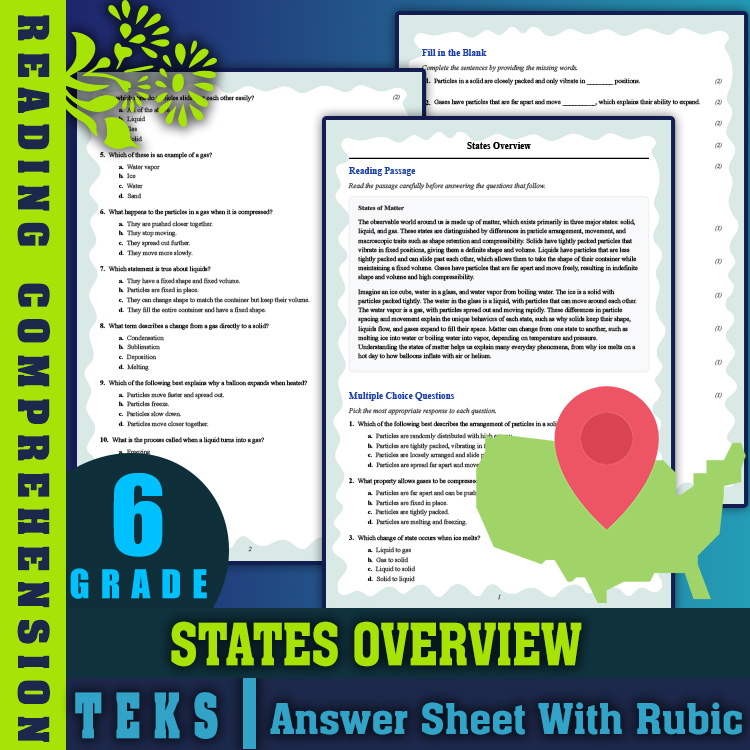 Grade 6 Science reading worksheets worksheet — 6th Grade Science | States of Matter Reading Worksheet with Answer Key (PDF…