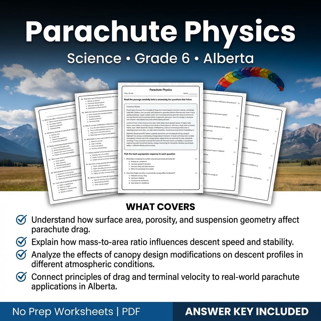 Grade 6 Science worksheet — Grade 6 Science Worksheet Parachute Physics Alberta Standards PDF