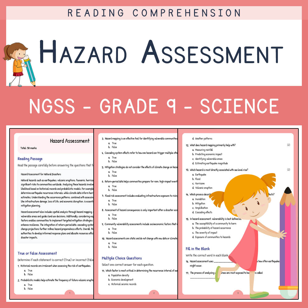 Grade 9 Science worksheet worksheet — Grade 9 Science | Hazard Assessment Worksheet & Answer Key (NGSS Aligned) — page 1