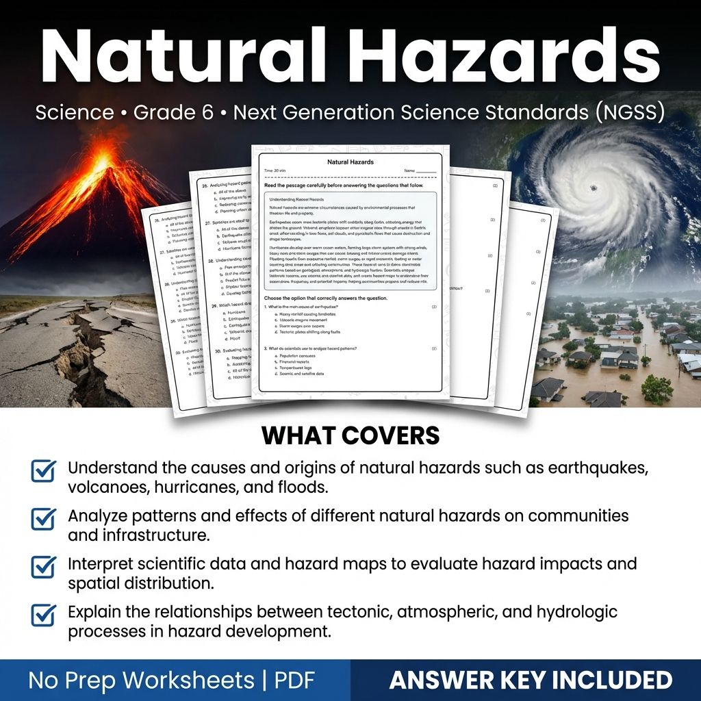 6th Grade Science | Natural Hazards Worksheet with Answer Key (Printable PDF)