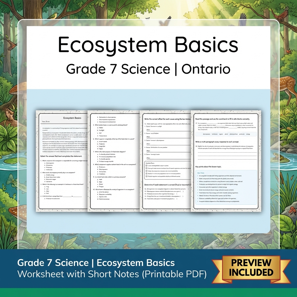 Grade 7 Science Lesson Bundle with Ontario Framework | Ecosystems & Biodiversity — included worksheet 8