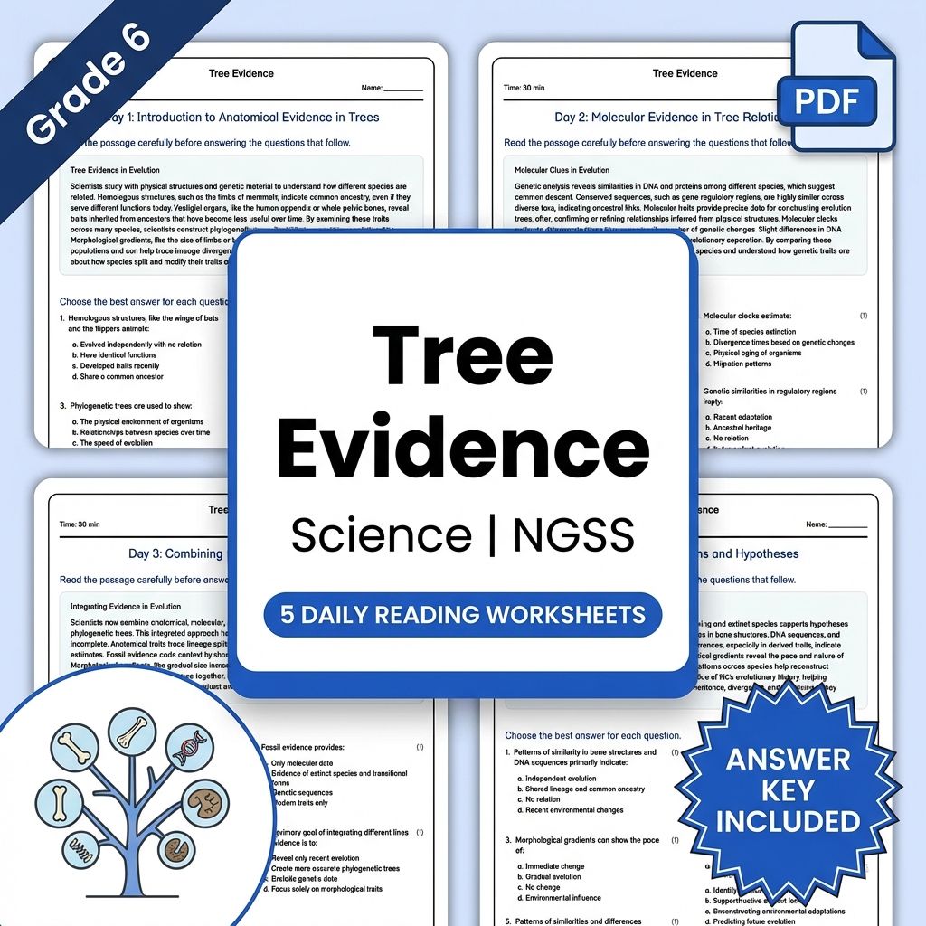 6th Grade Science | Tree Evidence Daily Reading Worksheet (PDF+ Answer Key)