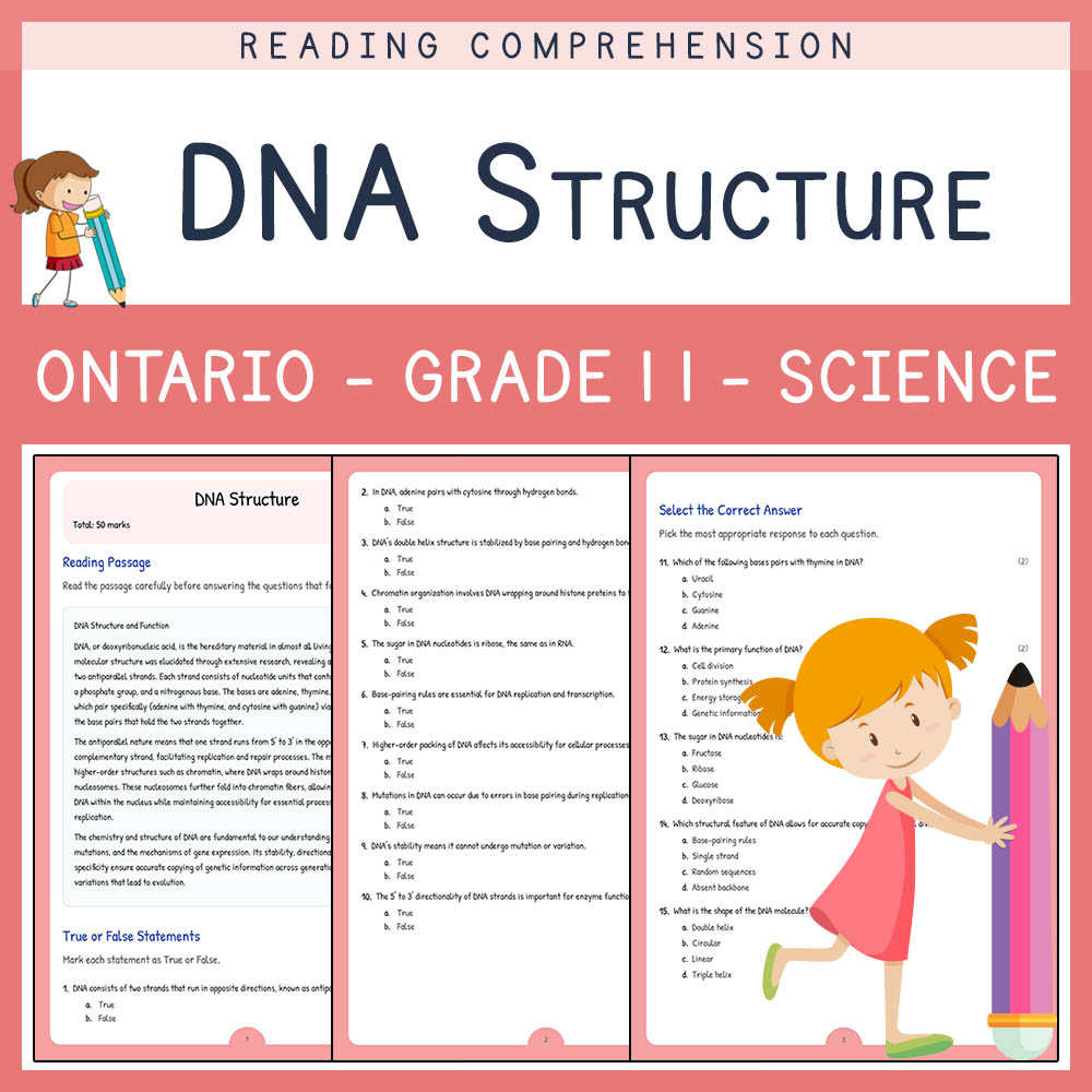 Grade 11 Science worksheet elena worksheet — Science Grade 11 Assessment | DNA Structure Worksheet Elena | Ontario — page 1