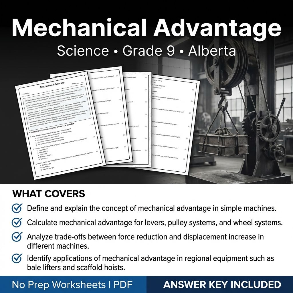 Grade 9 Science Worksheet on Mechanical Advantage | Alberta Standards