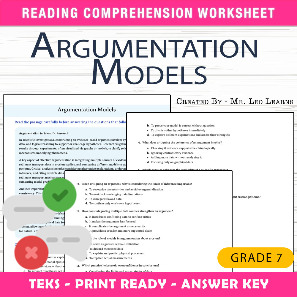 Grade 7 Science worksheet worksheet — Grade 7 Science — Argumentation Models Worksheet for Mastery — page 1