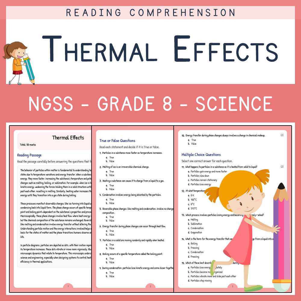 Grade 8 Science worksheet worksheet — Grade 8 Science | Thermal Effects Worksheet & Answer Key (NGSS Aligned) — page 1