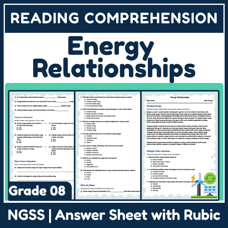 Grade 8 Science reading worksheets worksheet — 8th Grade Science | Energy Relationships Reading Worksheet (Answer Key) — p…