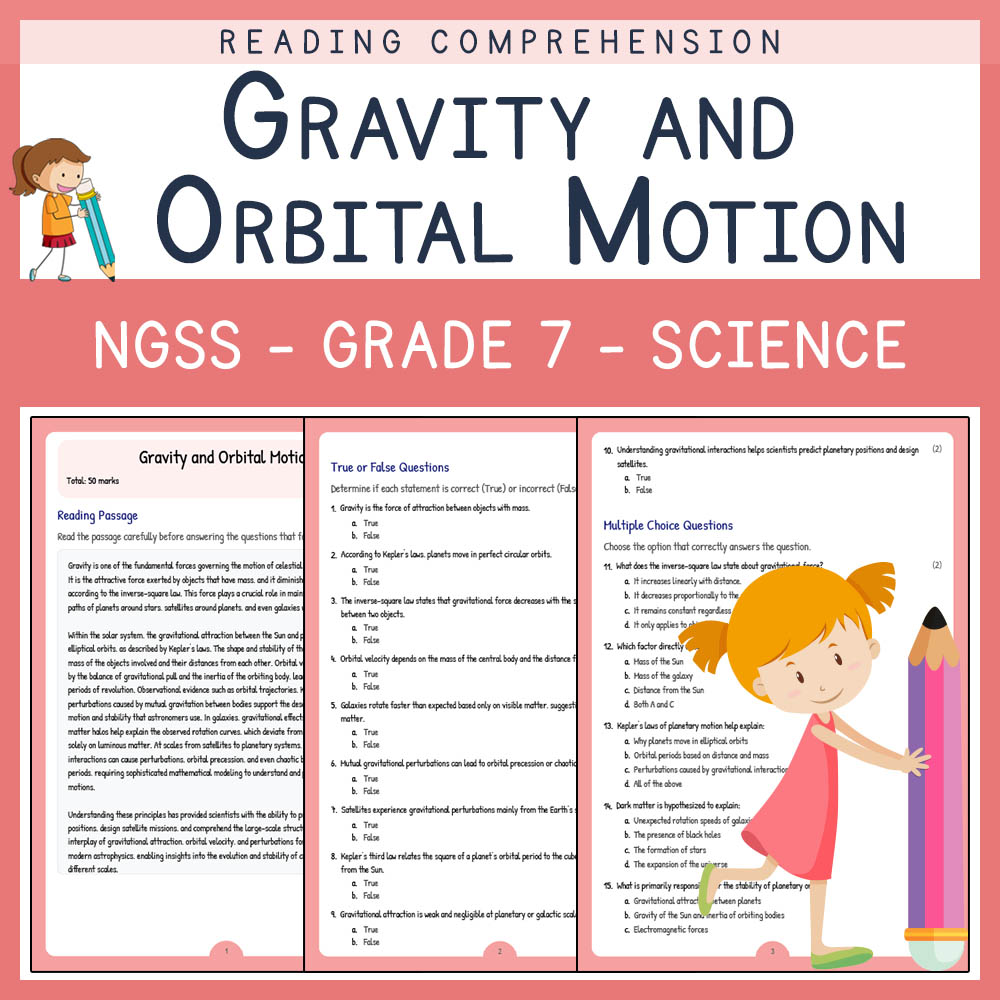 Grade 7 Science worksheet worksheet — Grade 7 Science | Gravity and Orbital Motion Worksheet (Answer Key & Rubric) — page 1