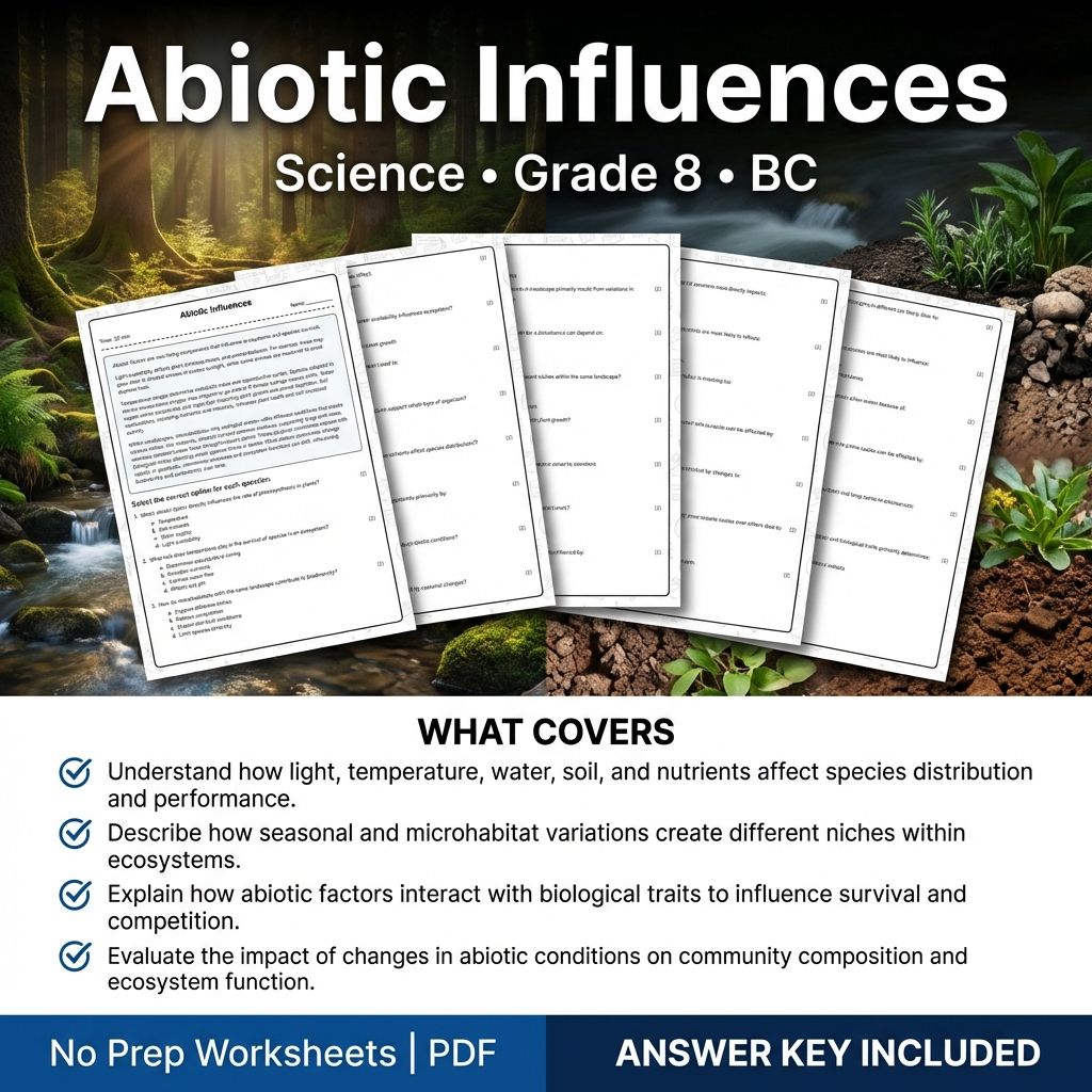 Grade 8 Science Worksheet | Abiotic Influences on Ecosystems (PDF + Answer Key)