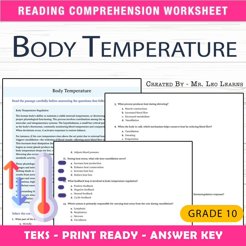 Grade 10 Science worksheet worksheet — Grade 10 Science – Body Temperature Worksheet for Mastering Thermoregulation — page 1