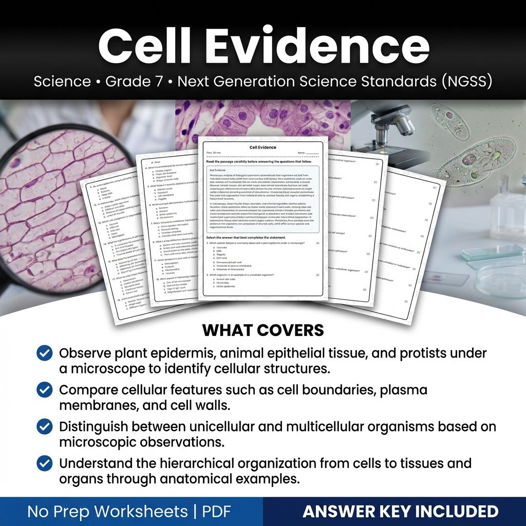 Grade 7 Science worksheet — Grade 7 Science Worksheet | Cell Evidence Practice with Answer Key (Printable PDF)