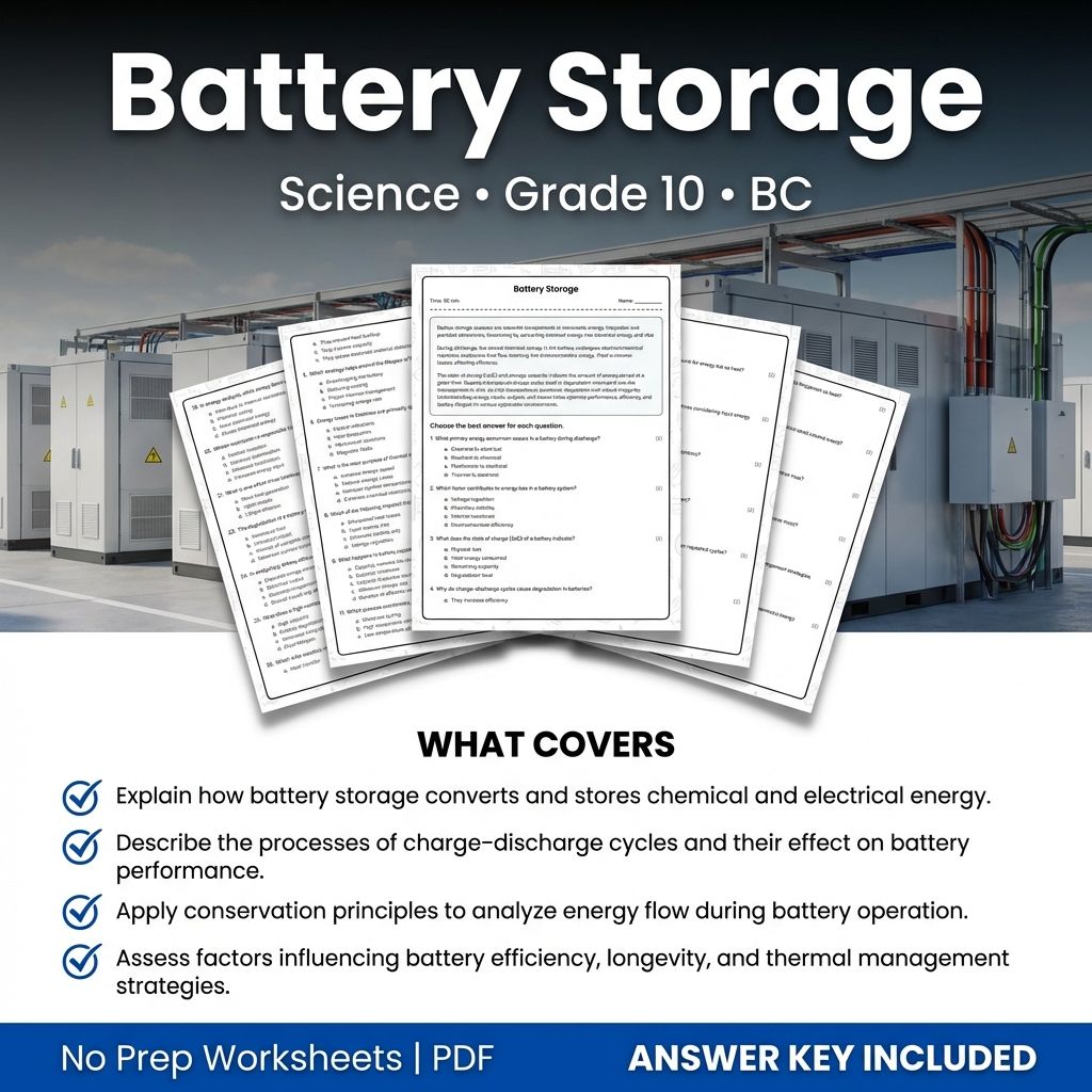 Grade 10 Science | Battery Storage Worksheet & Answer Key (Printable PDF)